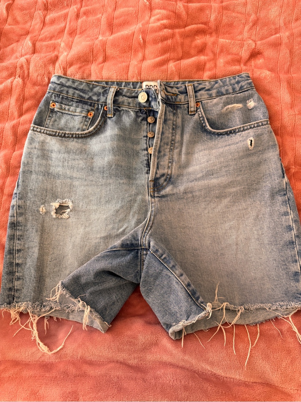 BDG Light Blue Distressed Button-Fly Denim Shorts
